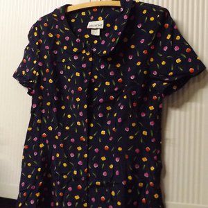 NAVY BLUE DRESS WITH FLOWER PRINT, NO BELT, 6P